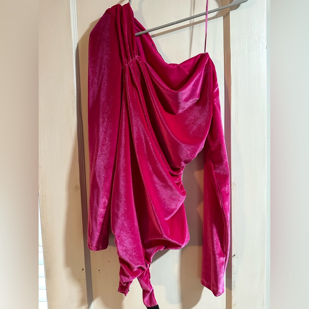 Zara Velvet Pink Asymmetrical Bodysuit